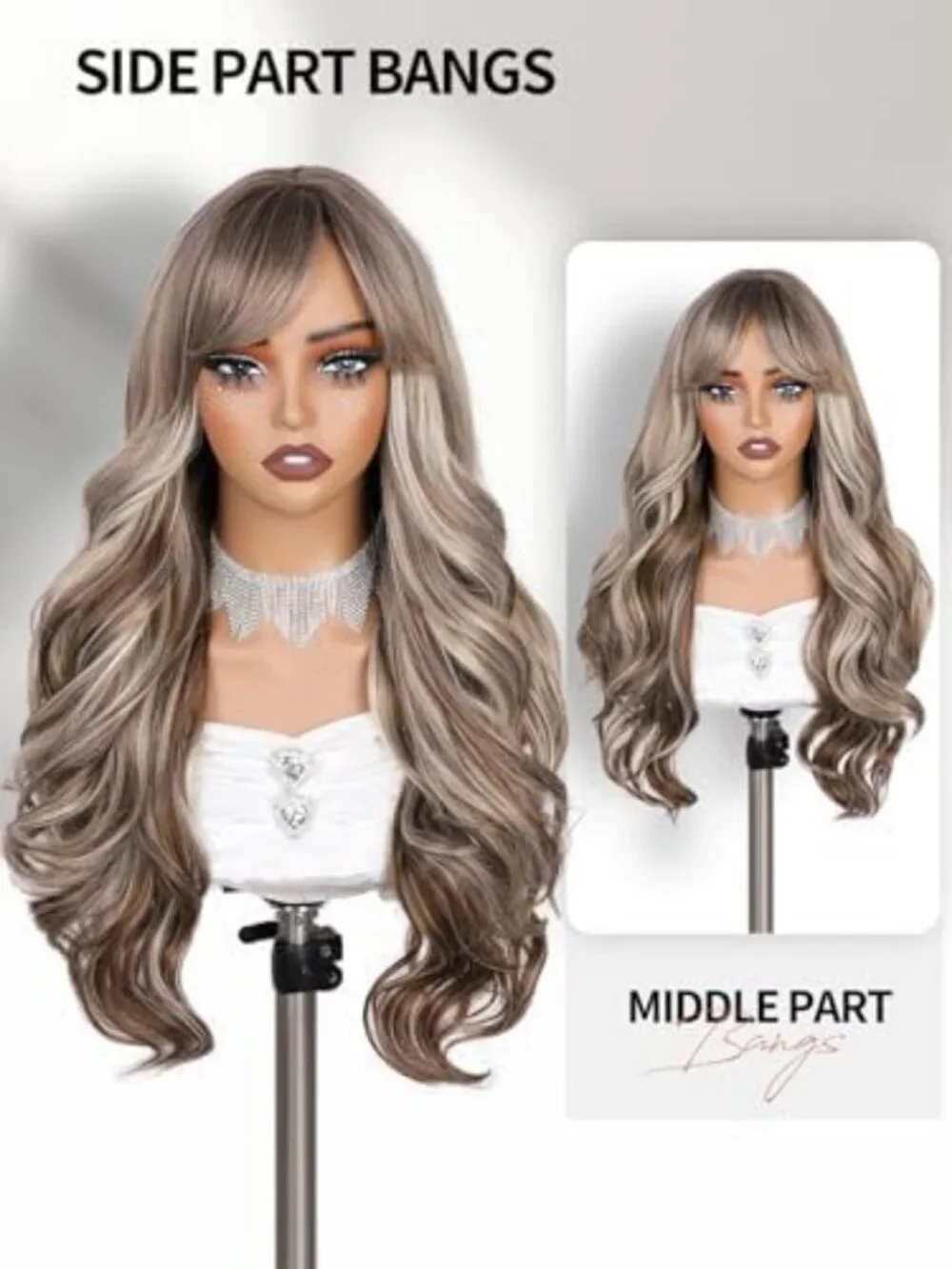 Long Brown Blonde Ombre Curly Wig with Bangs - 26 Inch Stylish Hairpiece